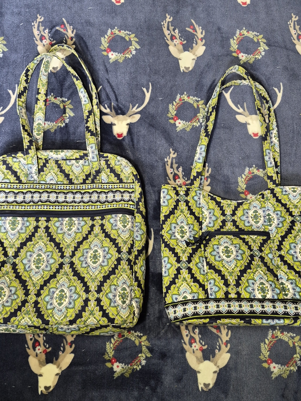 Vera Bradley Green Printed Quilted Shoulder Bag